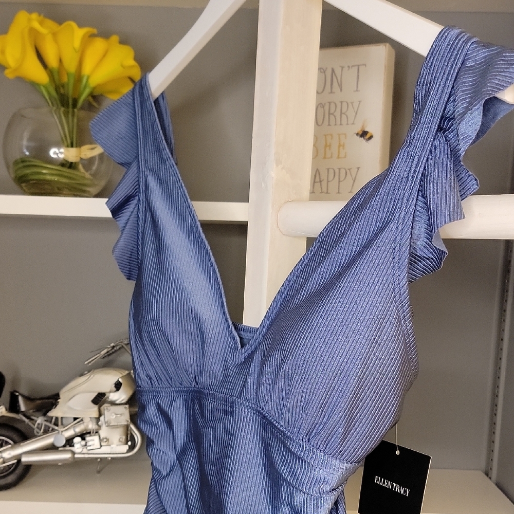 Blue Ruffled One Piece Ellen Tracy - Picture 2 of 12